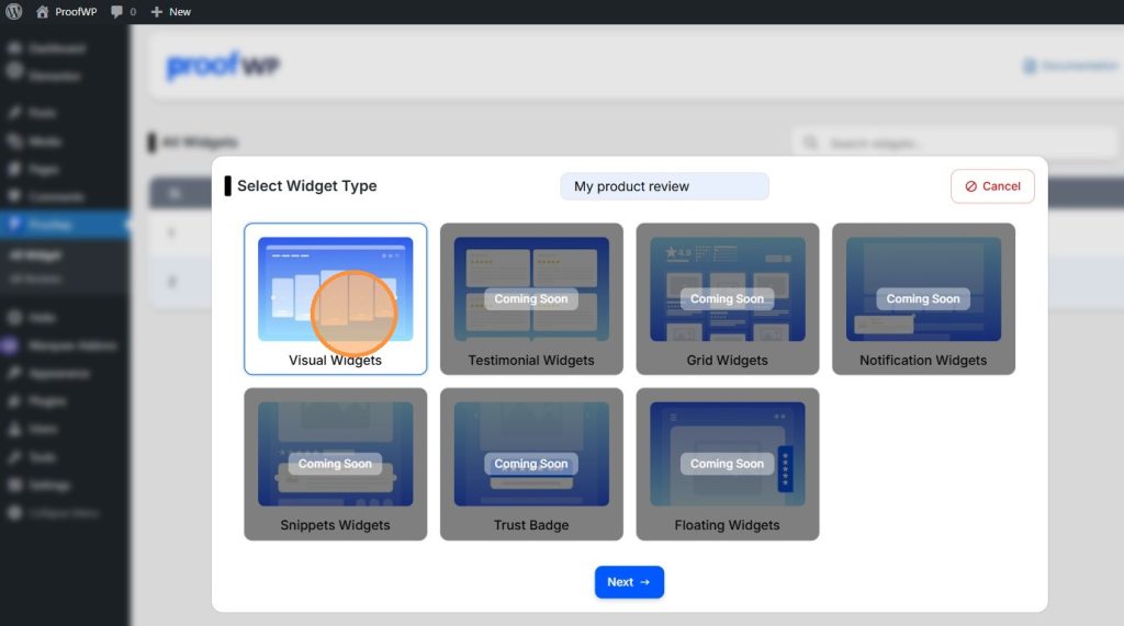 chosse widget template