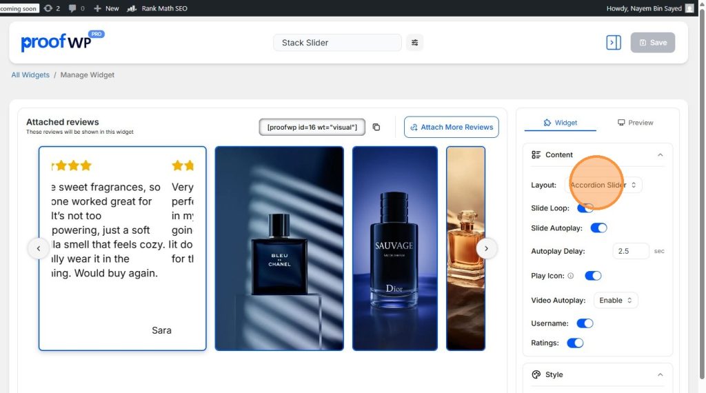 select the layout as Accordion Slider
