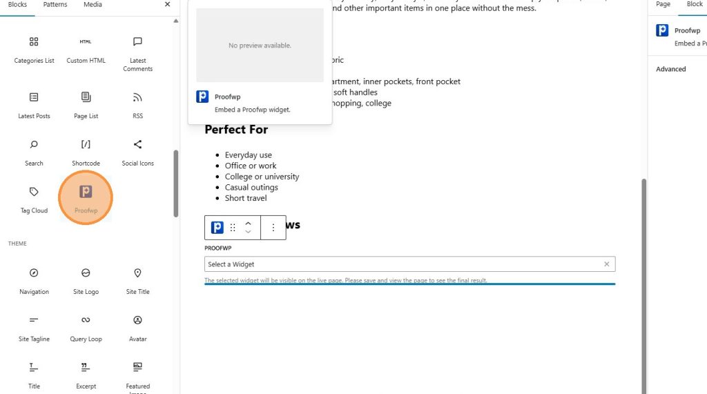 ProofWP gutenberg block