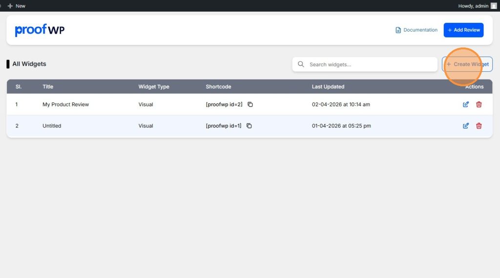 create widget