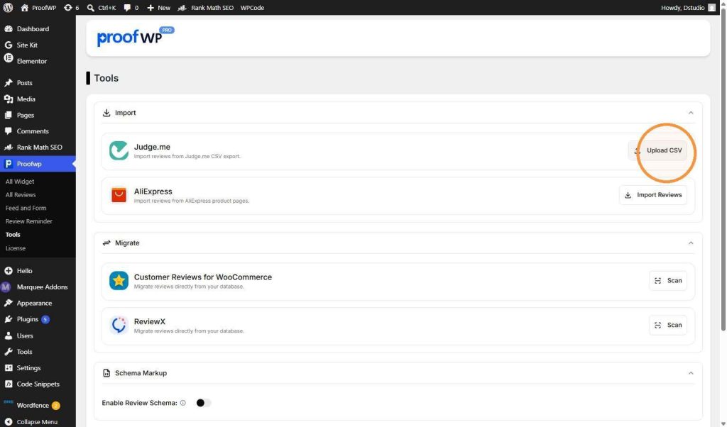 Click on the Upload CSV 