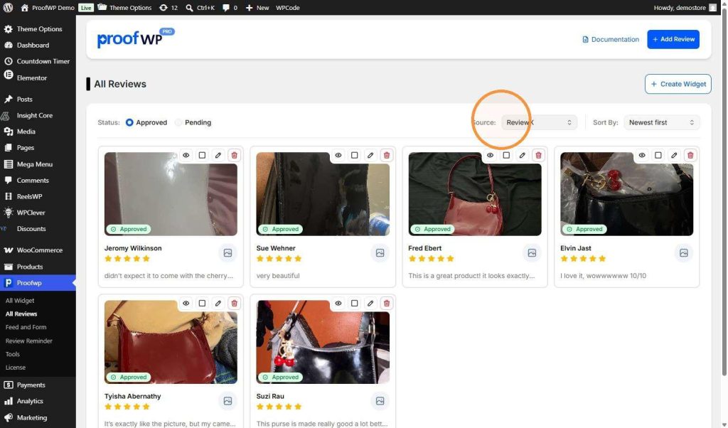 Reviews are filtered by reviewX