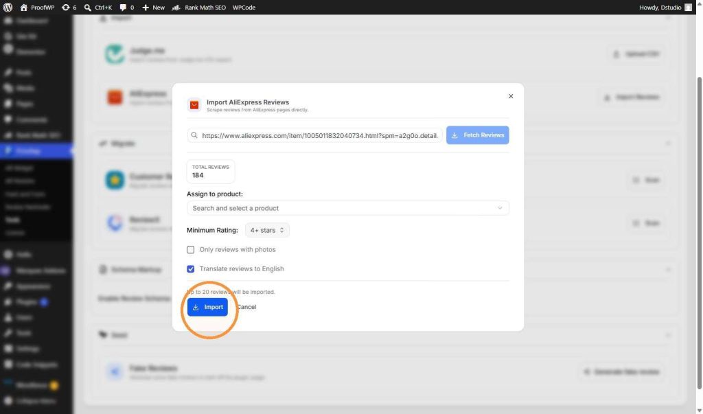 Click the blue Import button 