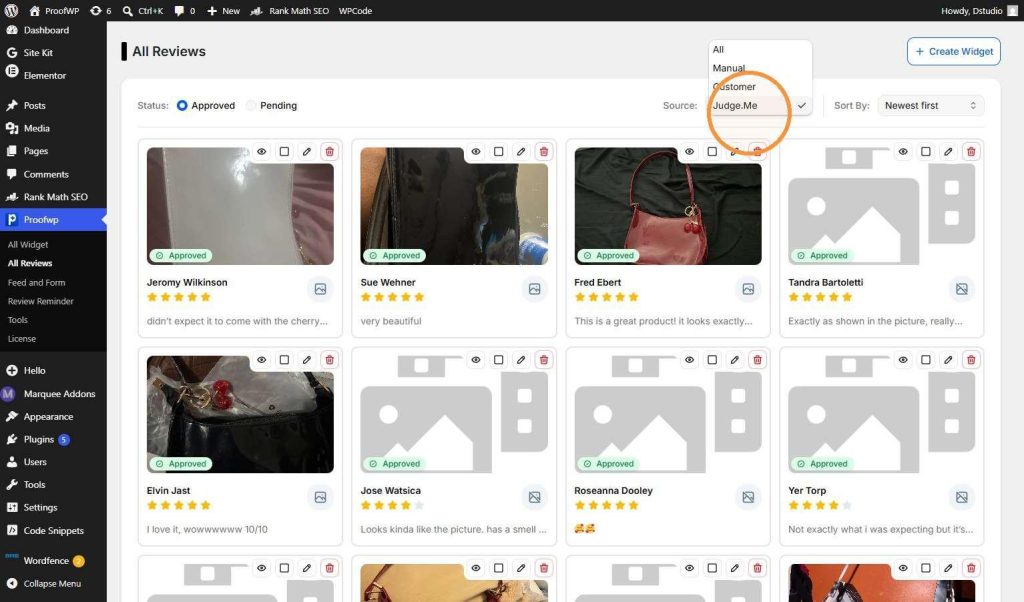 Filter all reviews by judge.me